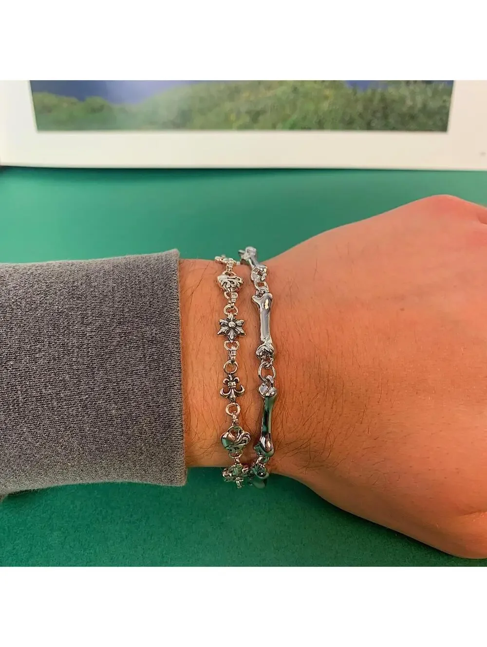 Bone Stainless steel Y2k 2000s style Cuban Link Bracelet. 8.5 inches length.